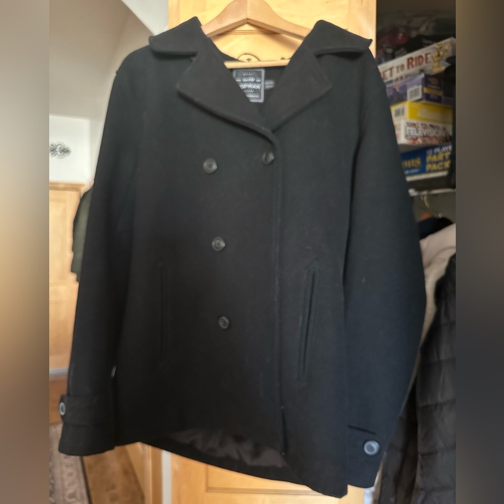Men’s Topman Peacoat - Black, size large- like new-